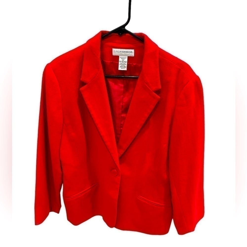 SAG HARBOR 100% WOOL JACKET BLAZER WOMEN'S RED ONE BUTTON SIZE 16 Petite